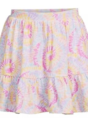 Pastel Tie-Dye Tiered Mini Skort - Pink & Yellow 10-12+ Girls Plus